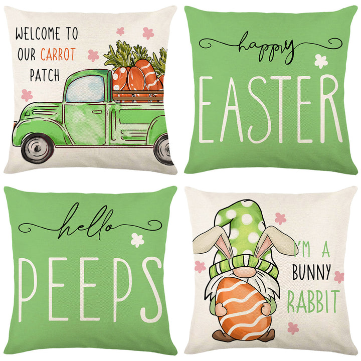 Decorative Easter Bunny Illustrated Throw Pillow Cover
