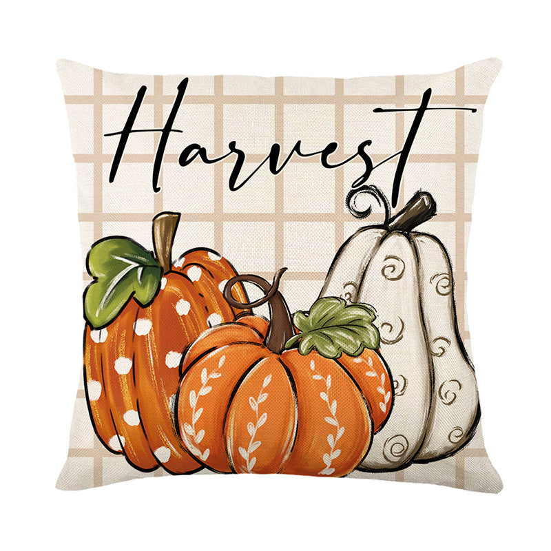 Decorative Throw Pillow Autumn Pumpkin Illustration with Thankful Script