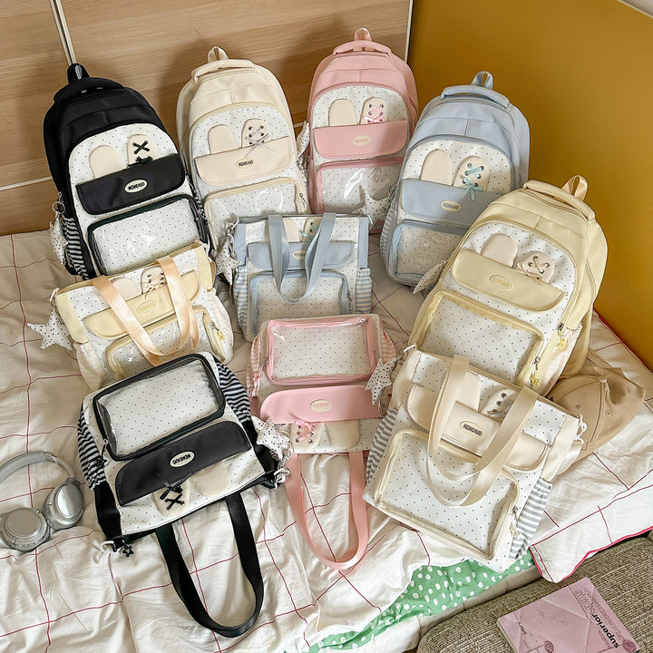 Multi-Compartment Polka Dot Backpack Bowlift