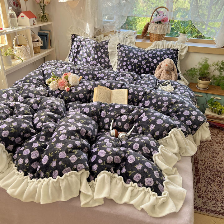 Floral Print Quilted Comforter Set