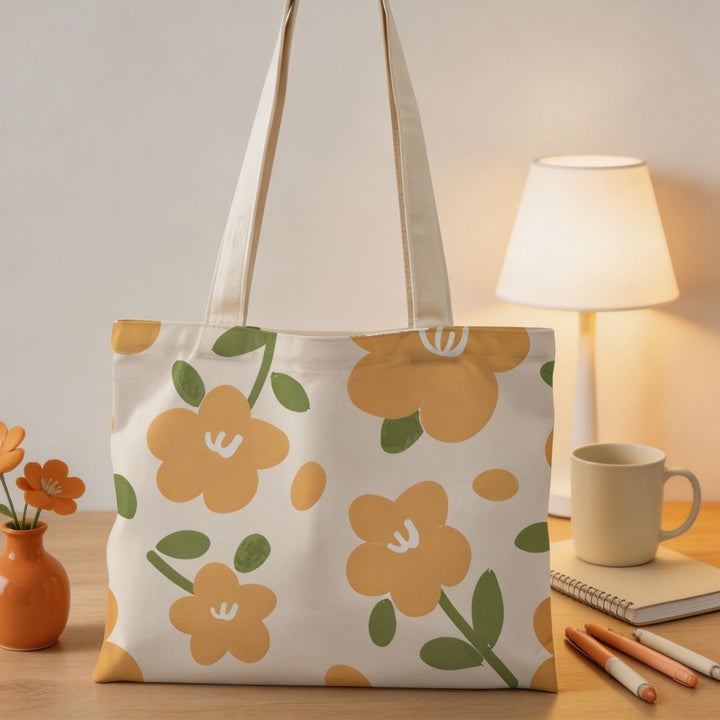 Floral Print Canvas Tote Bag