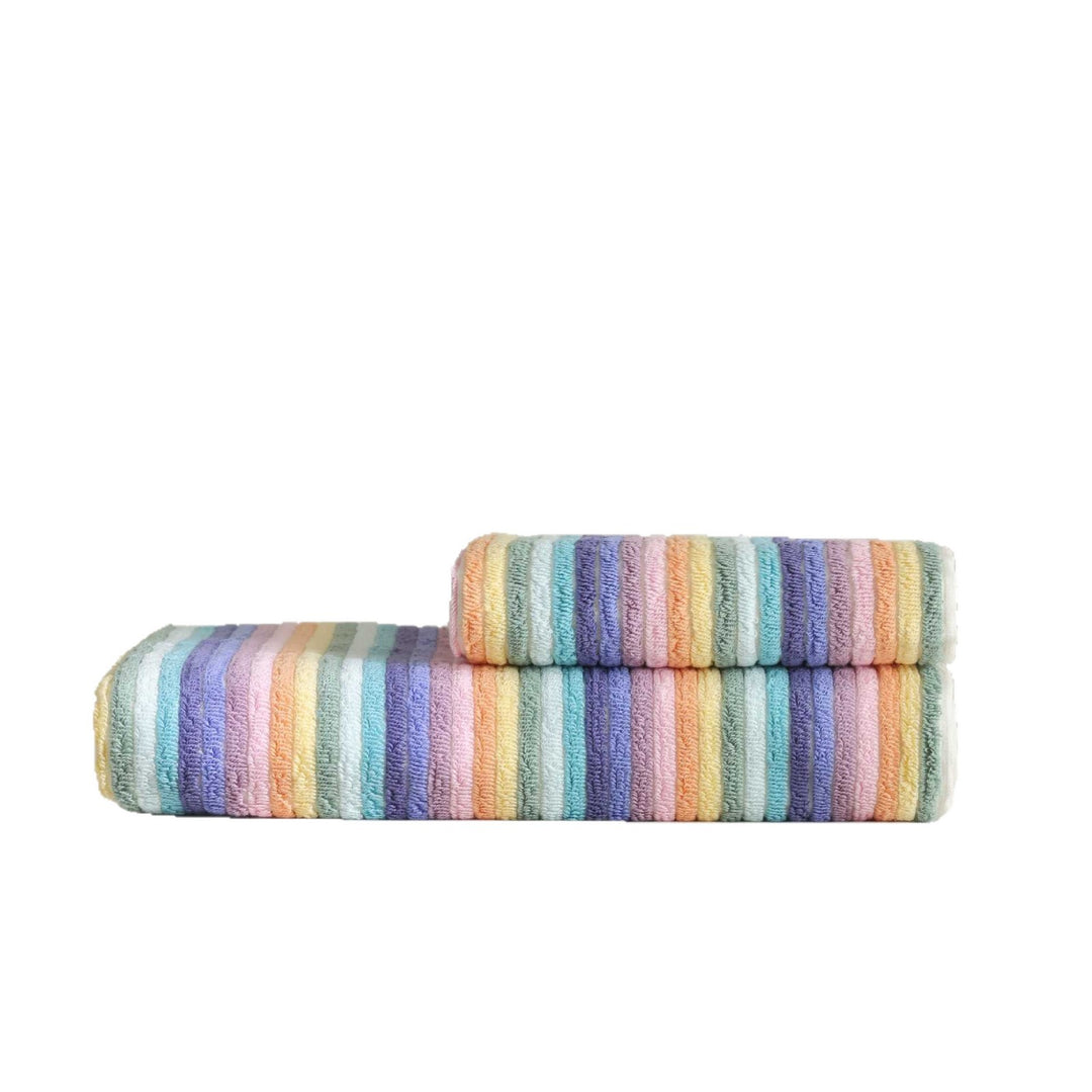 Highly absorbent ribbed terry towel set with extra soft pile and quick-drying weave