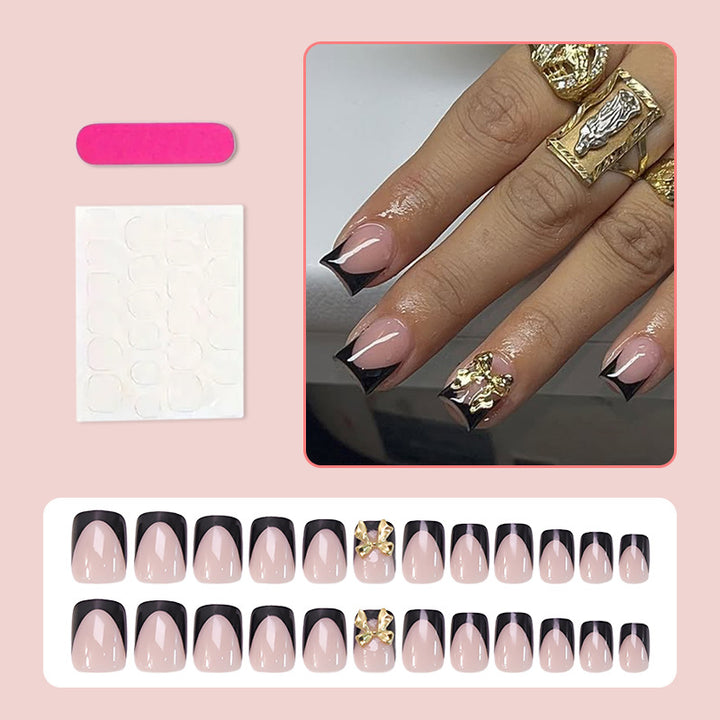 Artificial nail set with stylish and elegant black lace tips Bowlift