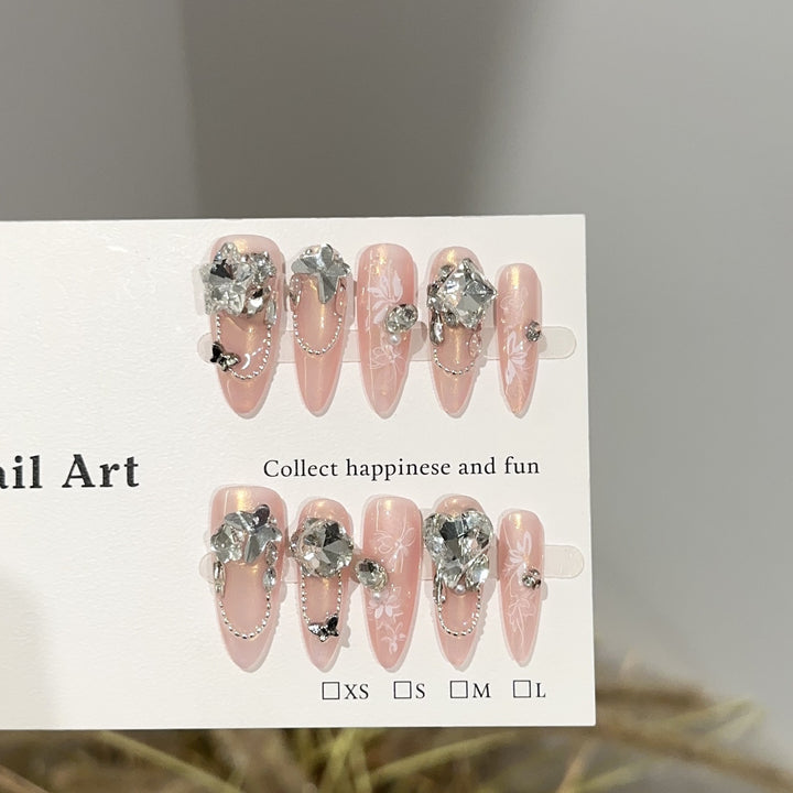 Decorative Press-On Nail Art Set with Crystal Accents