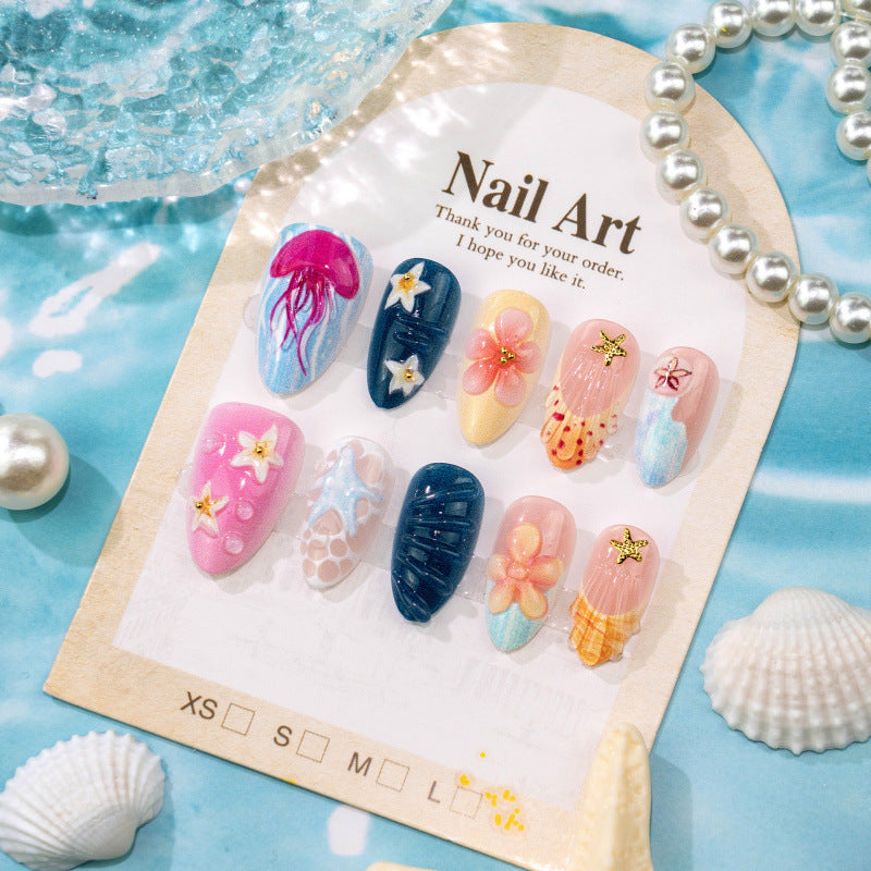Artistic Coastal-Inspired Press-On Nail Set