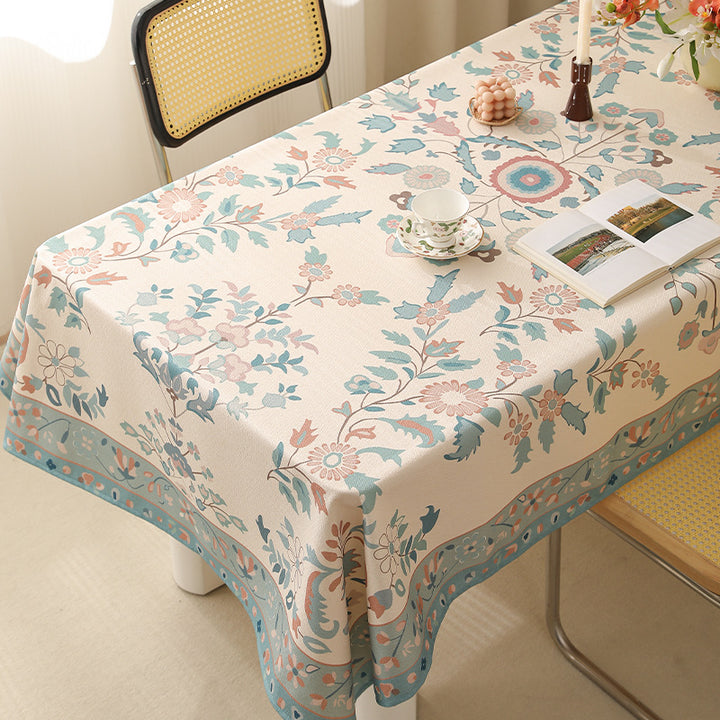 Rectangular easy-care tablecloth in floral jacquard with decorative border Bowlift