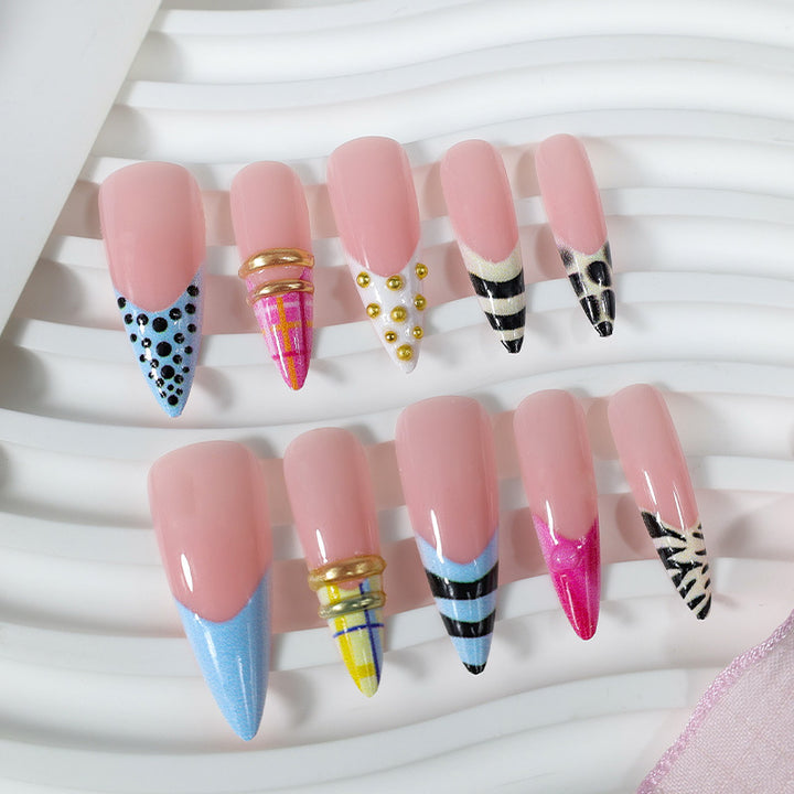 Acrylic nail set with trendy geometric and modern designs Bowlift