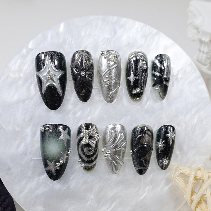 Stylish metallic decorated artificial nails Bowlift