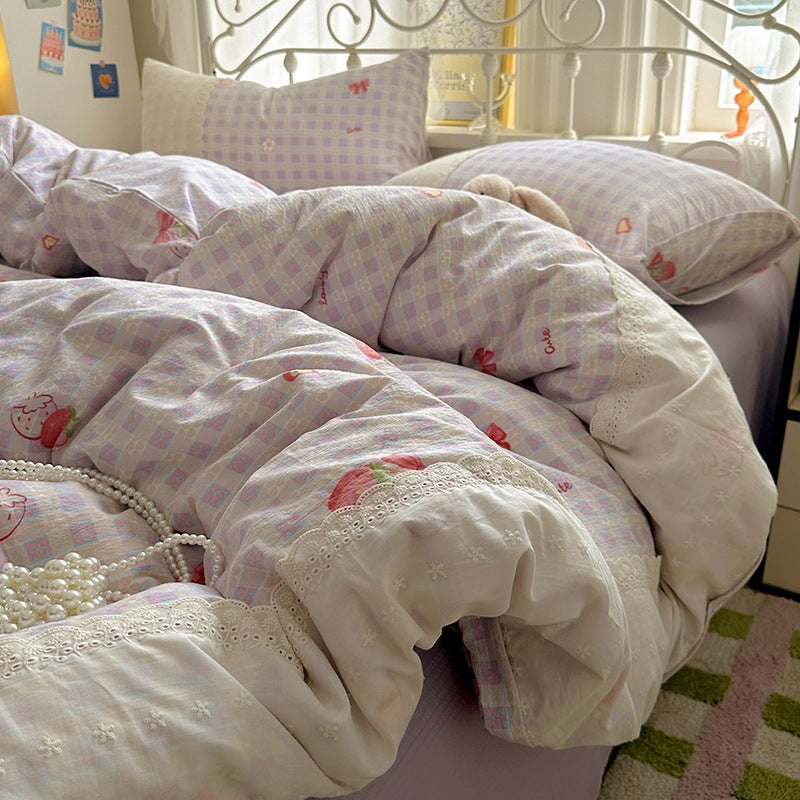 Soft Floral Embroidered Bedspread Set