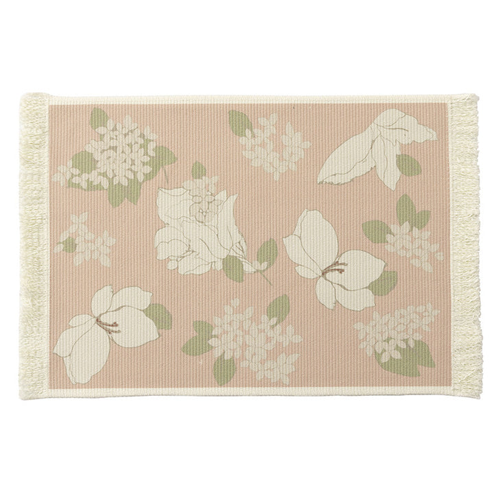 Floral woven bath mat with decorative fringes Bowlift