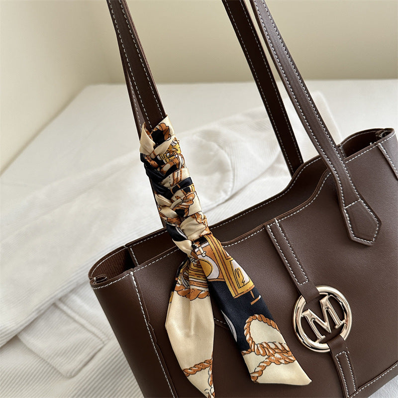 Elegant Structured Tote Bag with Decorative Scarf