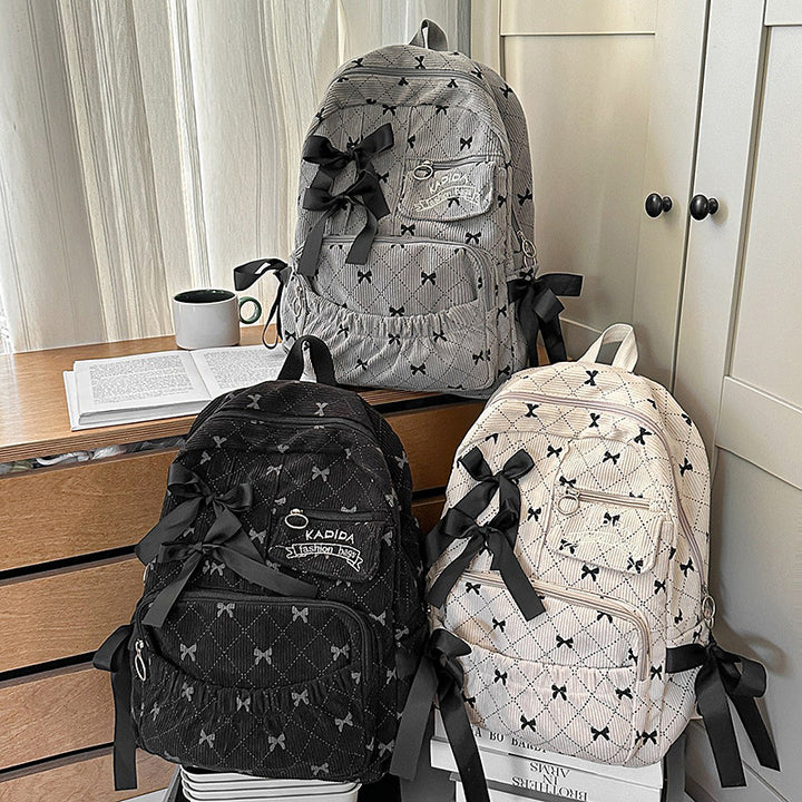 Quilted Bow-Embellished Backpack Bowlift