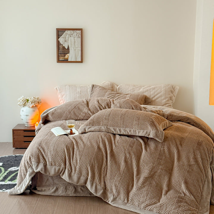Plush Quilted Velvet Comforter Set with Decorative Shams