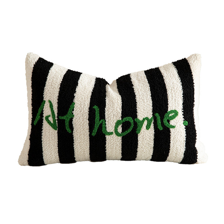 Striped bouclé decorative pillow with embossed loop structure and lettering embroidery Bowlift
