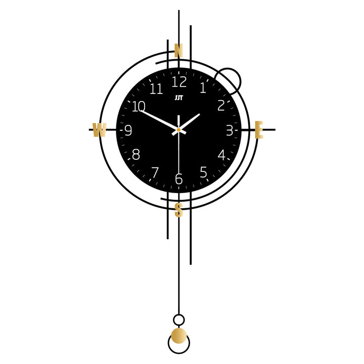 Modern Pendulum Compass-Style Metal Wall Clock Bowlift