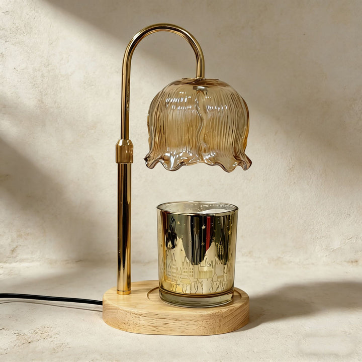 Elegant Table Lamp with Glass Shade and Wooden Base