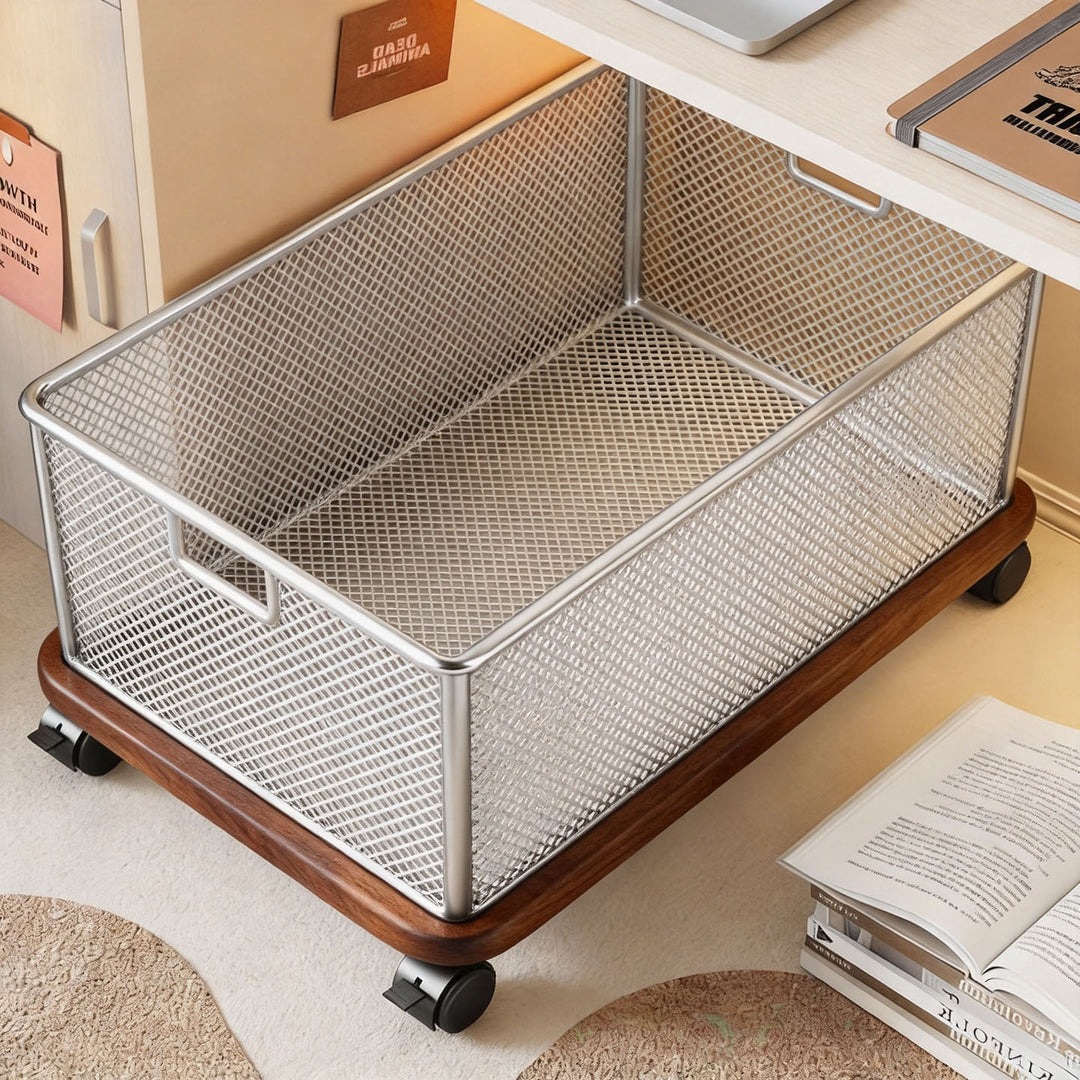 Metal Mesh Rolling Storage Basket with Locking Casters and Label Holder