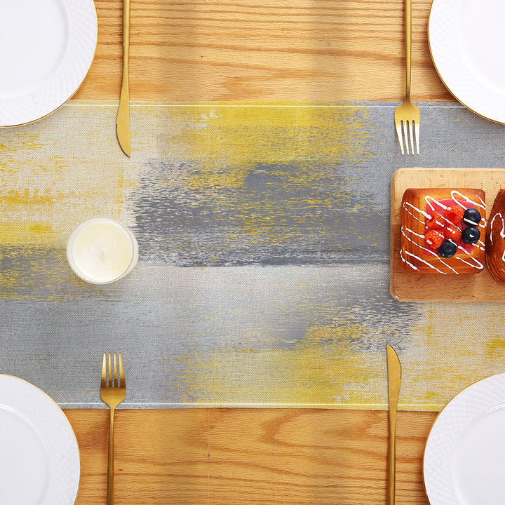Abstract Brushstroke Cotton-Linen Table Runner