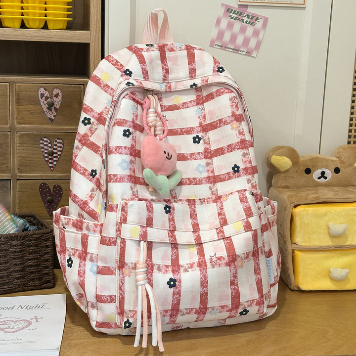 Stylish Checkerboard Print Backpack Bowlift