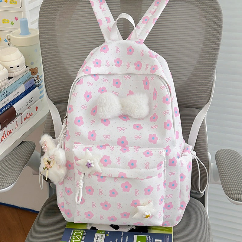 Floral-Embellished Patterned Backpack Bowlift