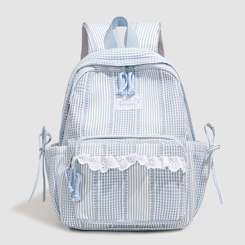 Stylish Striped Backpack with Lace Trim Bowlift