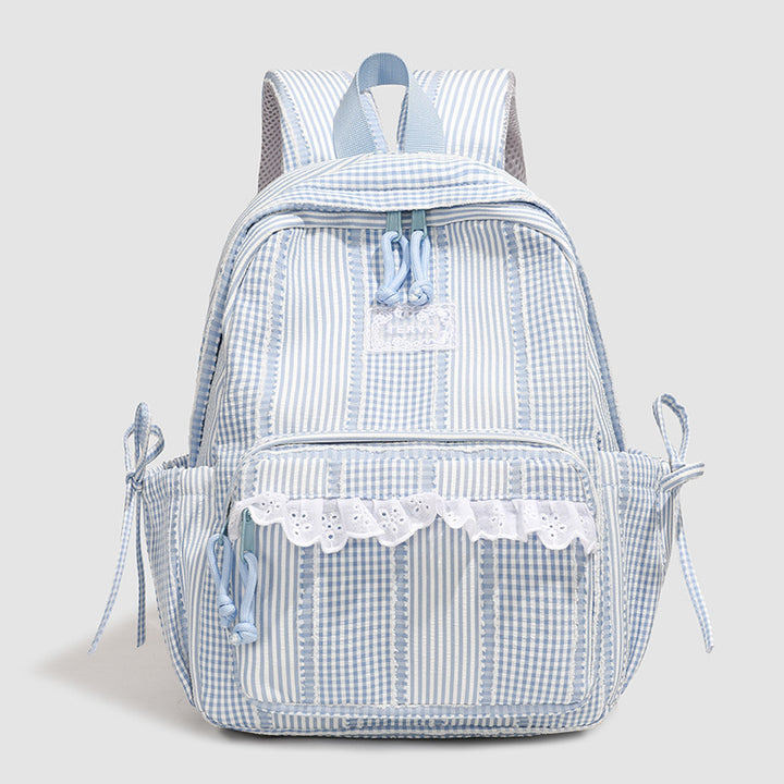 Stylish Striped Backpack with Lace Trim Bowlift