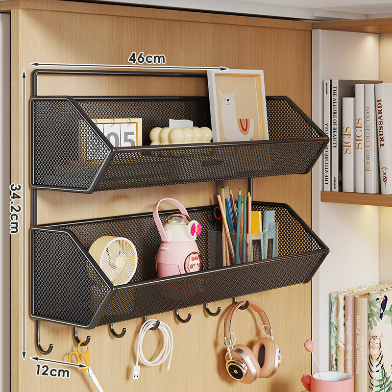 Wall-Mounted Mesh Storage Basket with Top Hanging Hook and Ventilated Metal Mesh