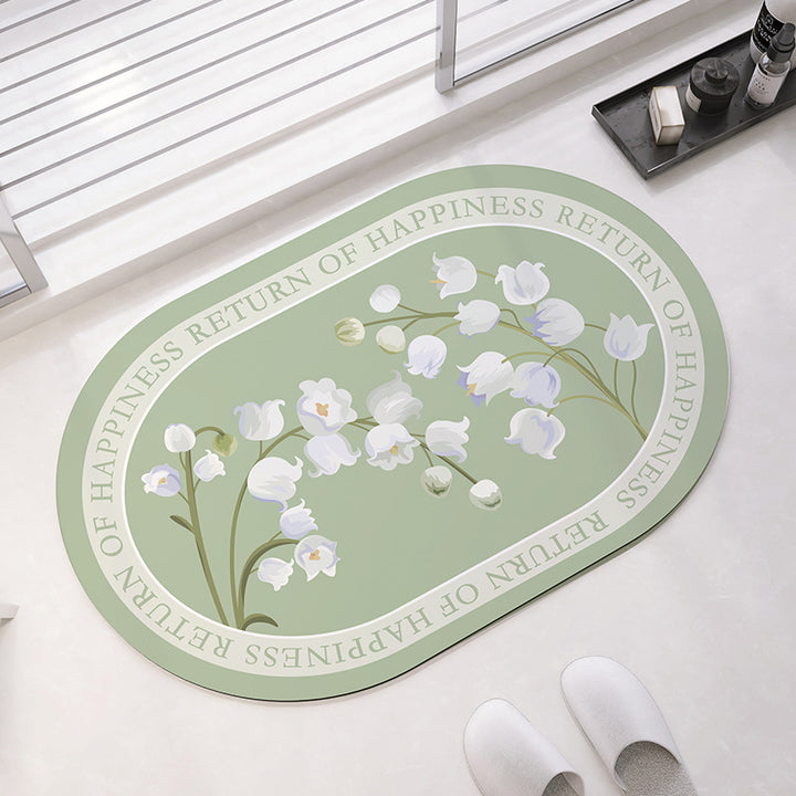 Oval Floral Pattern Bath Mat Bowlift
