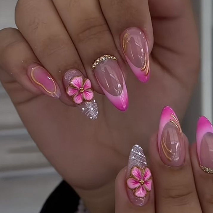 Artful Nail Extensions with Floral Design Bowlift
