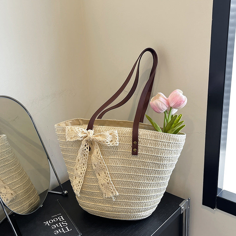 Woven Straw Beach Tote Bag