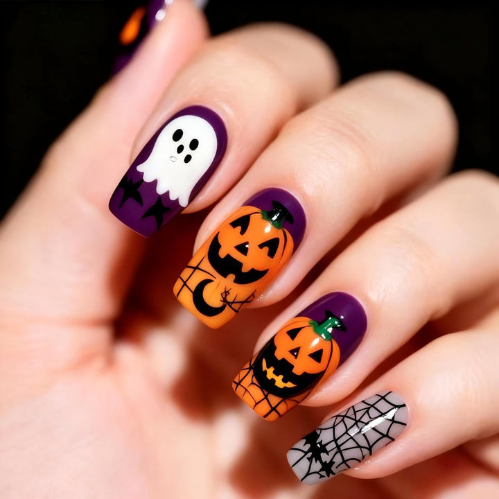 Artificial Nail Set with Colorful Flower Patterns Bowlift