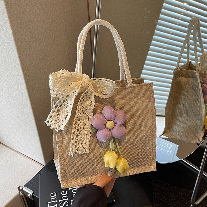 Floral Accent Handcrafted Tote Bag