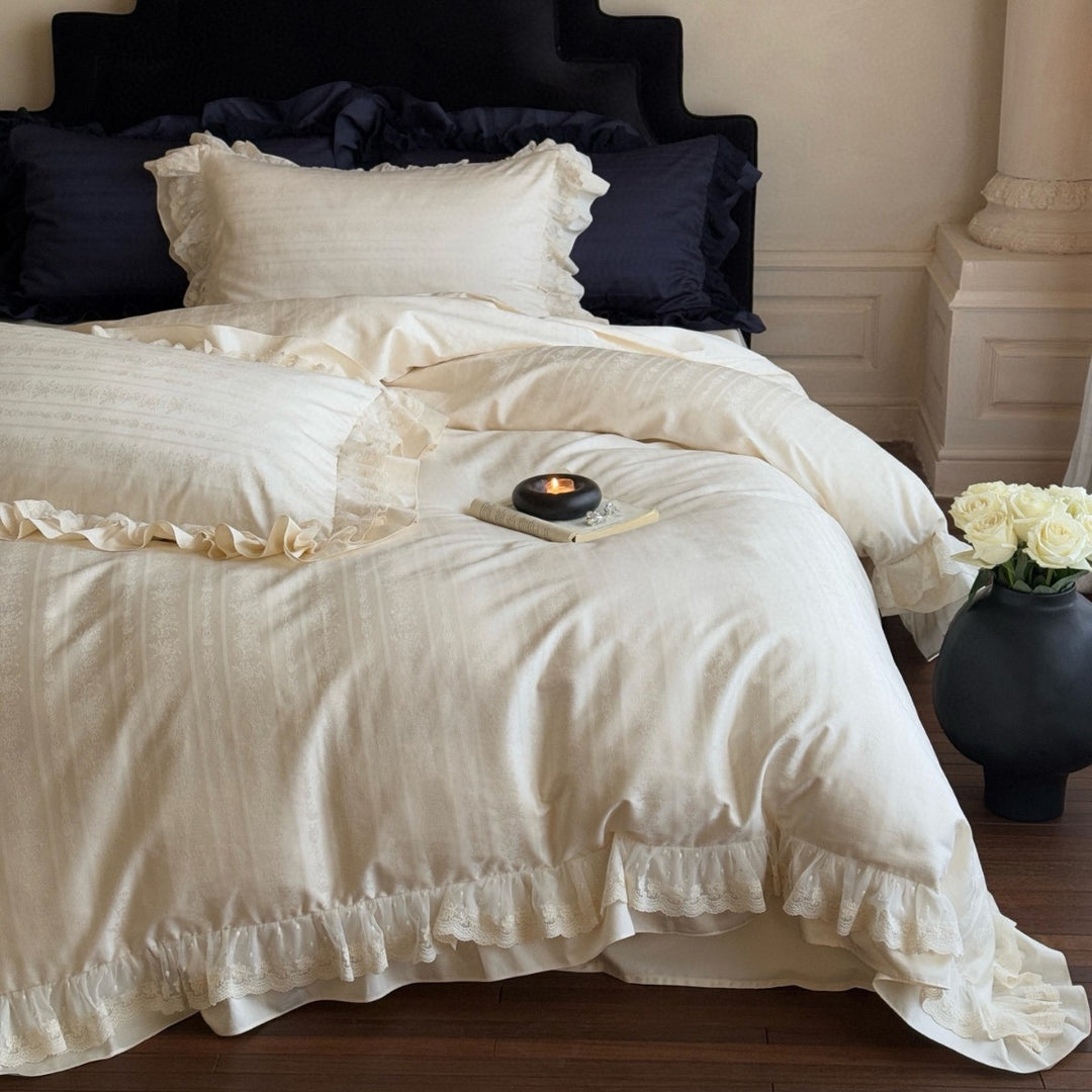 Ruffled Jacquard Duvet Cover Set with Pillow Shams