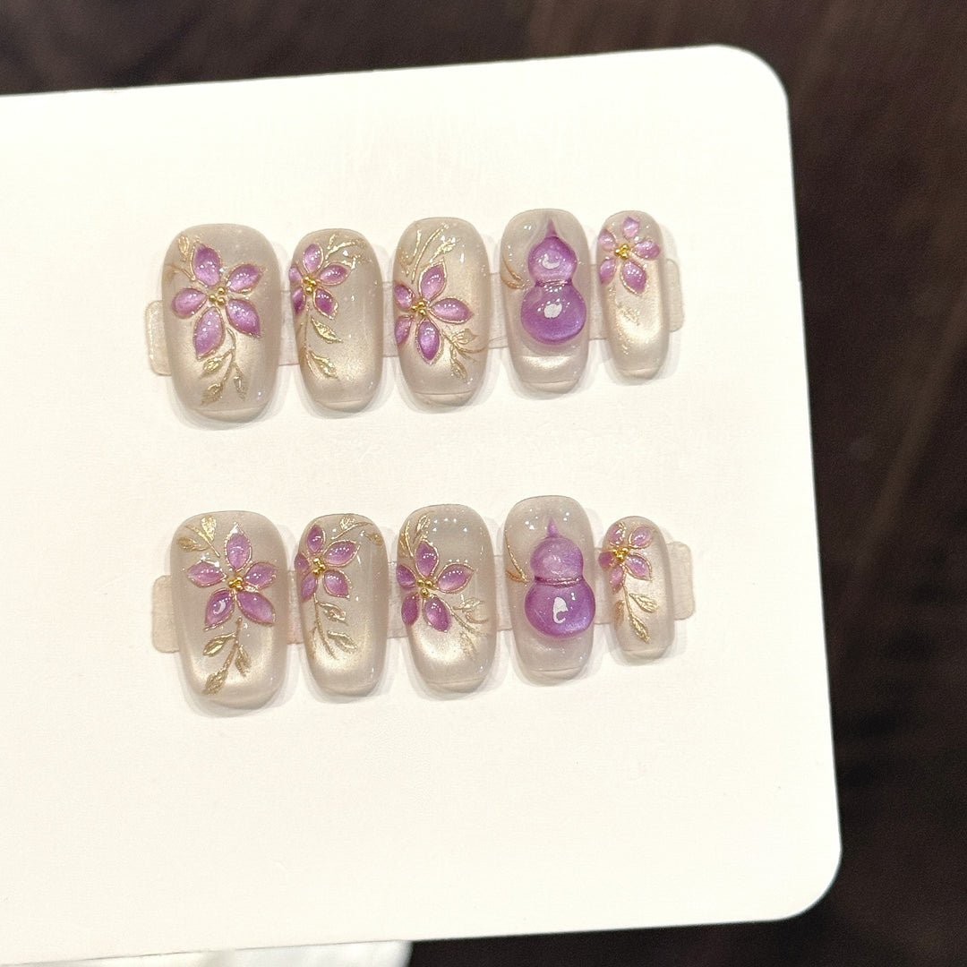 Decorative Floral Press-On Nail Art Set  1791774332