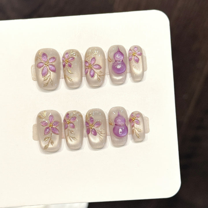 Decorative Floral Press-On Nail Art Set  1791774332