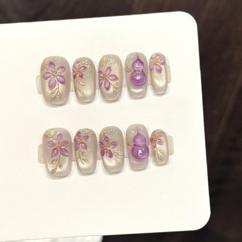 Decorative Floral Press-On Nail Art Set  1791774332