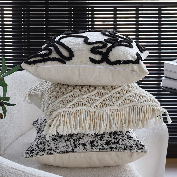 Macramé Decorative Cushion with Fringes and Hand-Knotted Structure Pattern Bowlift