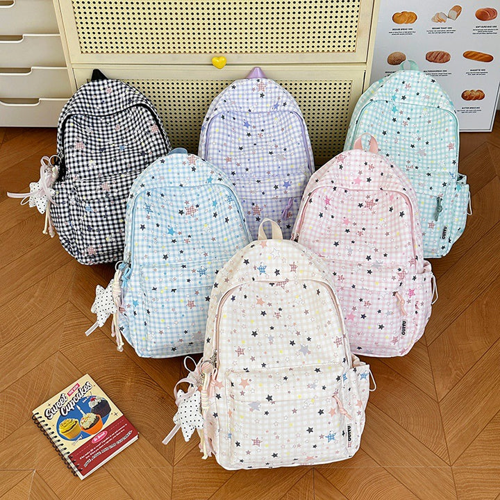 Stylish Checked Star-Patterned Backpack Bowlift