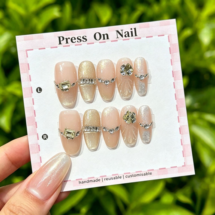 Glamorous Customizable Press-On Nails with Rhinestone Accents