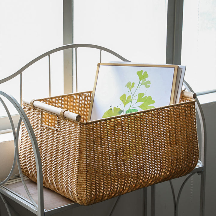 Large Handwoven Storage Basket with Ergonomic Handles