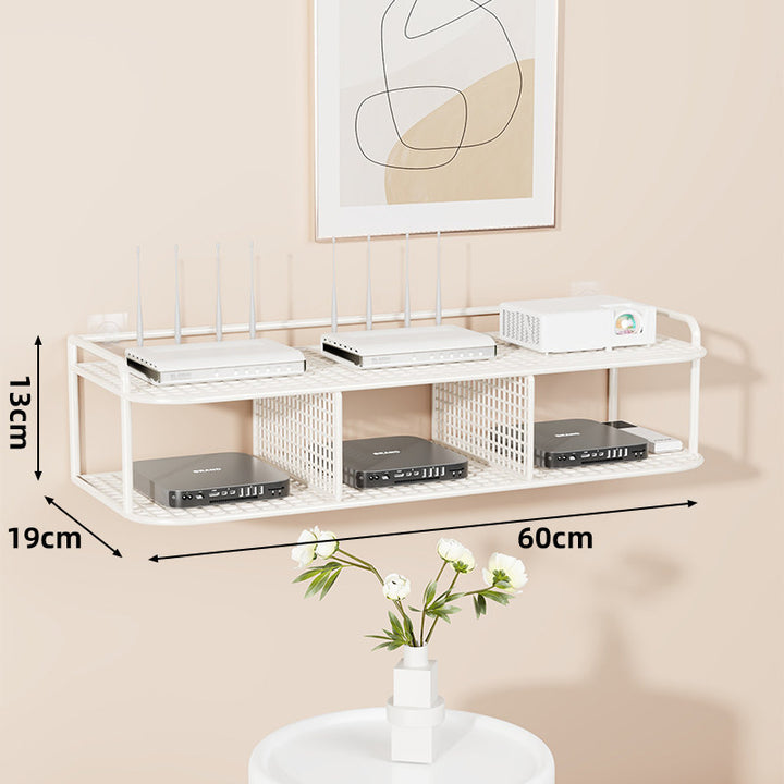 Wall-Mounted Ventilated Steel Dual-Tech Shelf for Routers and Media Devices