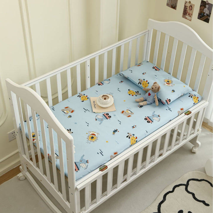 Printed Organic Cotton Fitted Crib Sheet & Pillowcase Set with Cute Elephant and Cloud Nursery Pattern