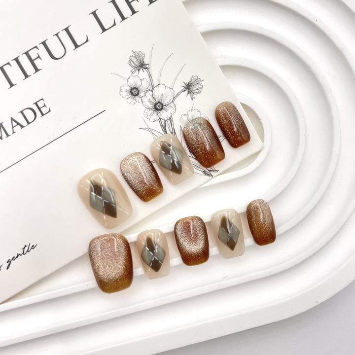 Designer Press-On Nail Set with 3D Embellishments
