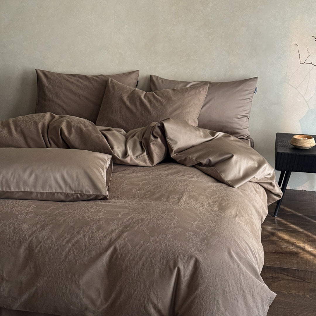 Luxury Jacquard Cotton Duvet Cover Set with Satin Pillowcases