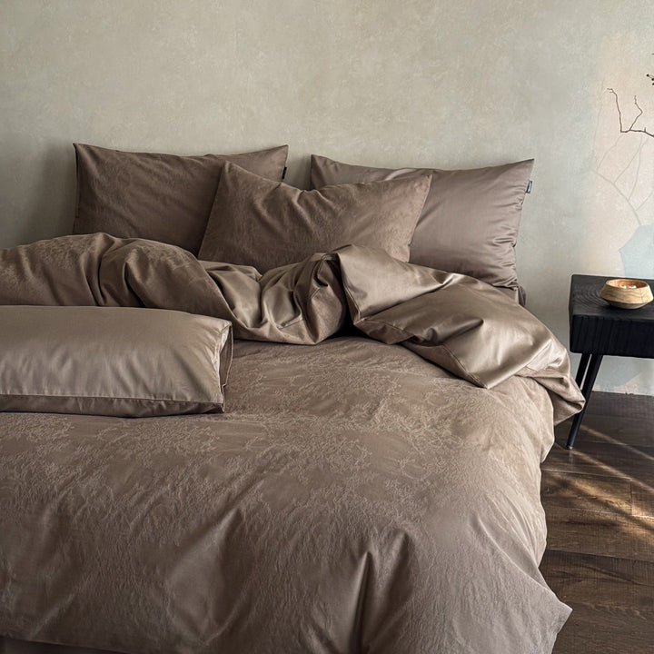 Luxury Jacquard Cotton Duvet Cover Set with Satin Pillowcases