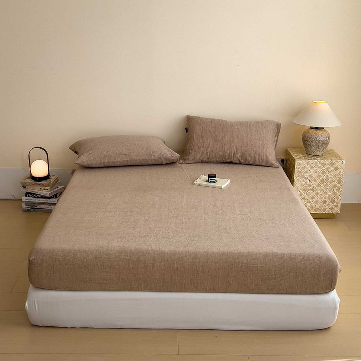 Stonewashed Linen-Blend Deep-Pocket Fitted Sheet Set with Matching Pillowcases