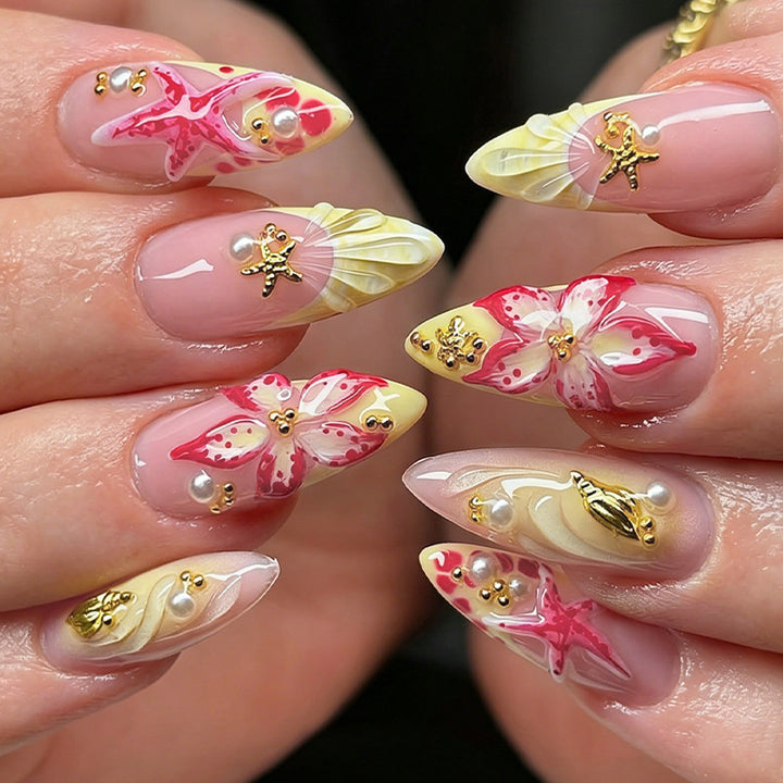 Artificial nail set with tropical motifs Bowlift