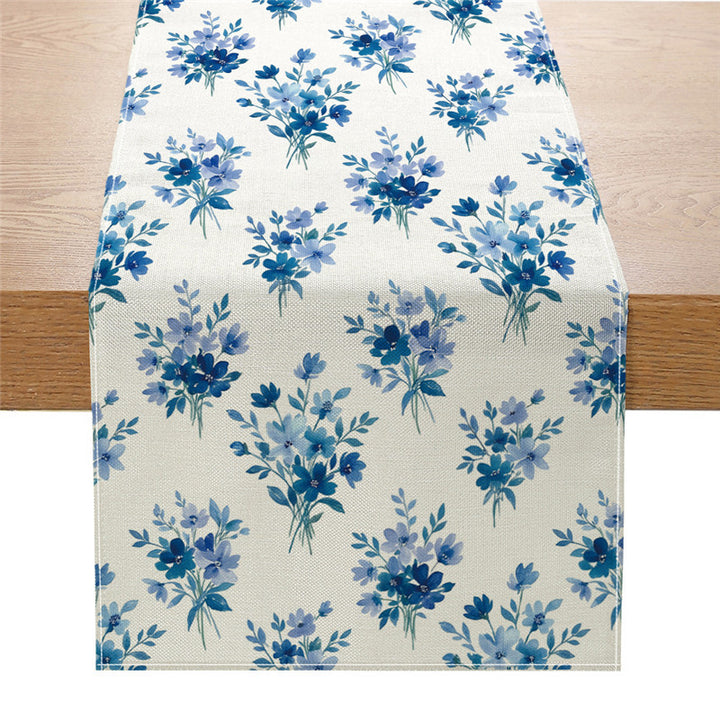 Decorative Cotton-Linen Table Runner with Printed Floral Bouquet Pattern
