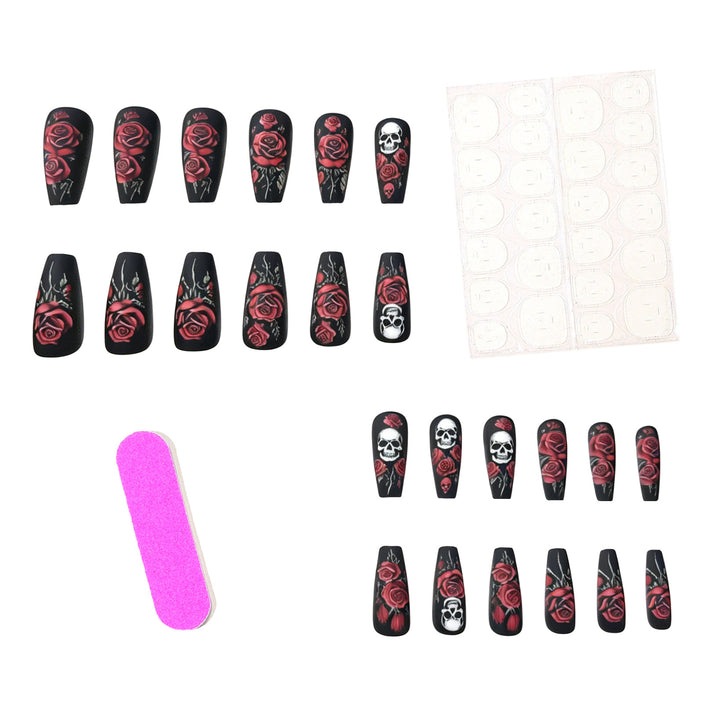 Artistic Skull and Rose Nail Art Design Bowlift