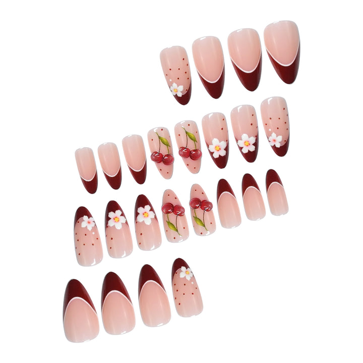 Artistic Cherry Design Nail Extensions